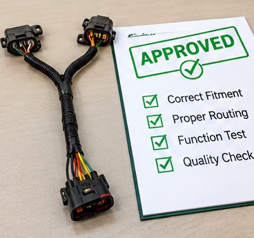 Wire harness next to an approval checklist