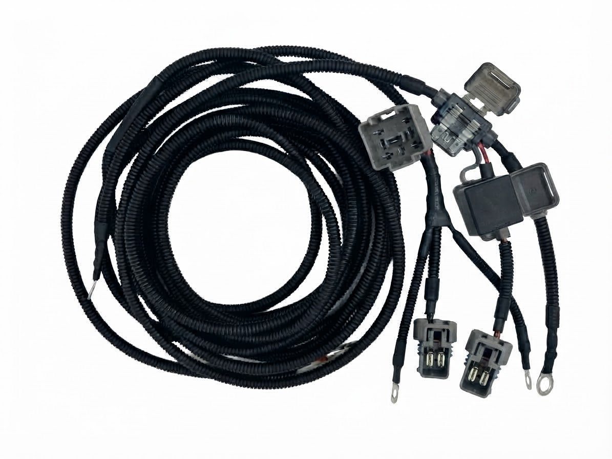 Sample dual compressor wire harness with relay socket, fuse holders and ring terminals